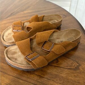 Birkenstock Brown Sandals with Cork Midsole and Buckle Closure